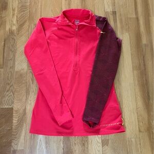 Nike Pro Women's Red Stretch Long Sleeve 1/2 Zip Collared Athletic Shirt Size L
